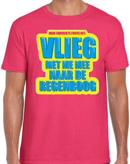 Bellatio Decorations Vlieg met me mee naar de regenboog foute party shirt roze heren 2XL