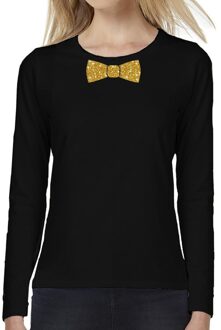 Bellatio Decorations Vlinder das goud glitter t-shirt long sleeve zwart voor dames 2XL