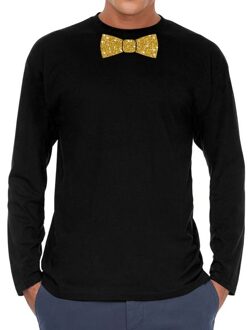 Bellatio Decorations Vlinder das goud glitter t-shirt long sleeve zwart voor heren 2XL