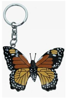 Bellatio Decorations Vlinder sleutelhanger - hout - 6 cm - Vlinders cadeau artikelen Multi