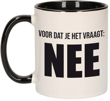 Bellatio Decorations Voordat je het vraagt NEE collega koffiemok / theebeker - 300 ml - wit/zwart