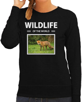 Bellatio Decorations Vos sweater / trui met dieren foto wildlife of the world zwart voor dames