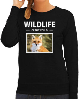 Bellatio Decorations Vos sweater / trui met dieren foto wildlife of the world zwart voor dames