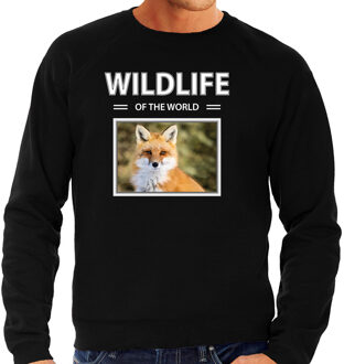 Bellatio Decorations Vos sweater / trui met dieren foto wildlife of the world zwart voor heren