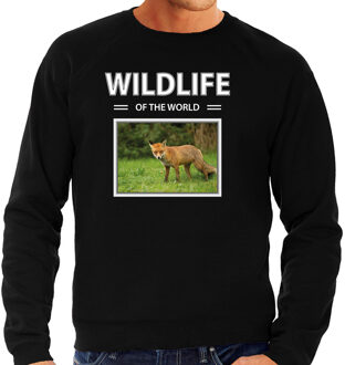 Bellatio Decorations Vos sweater / trui met dieren foto wildlife of the world zwart voor heren