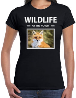 Bellatio Decorations Vos t-shirt met dieren foto wildlife of the world zwart voor dames