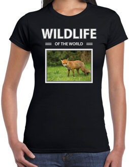 Bellatio Decorations Vos t-shirt met dieren foto wildlife of the world zwart voor dames