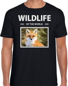 Bellatio Decorations Vos t-shirt met dieren foto wildlife of the world zwart voor heren