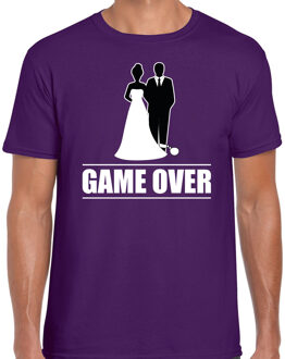 Bellatio Decorations Vrijgezellen feest t-shirt - voor heren - Game Over - paars - bachelor party/bruiloft