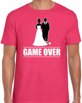 Bellatio Decorations Vrijgezellen feest t-shirt - voor heren - Game Over - roze - bachelor party/bruiloft XL