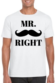 Bellatio Decorations Vrijgezellen Mr. right t-shirt wit heren voor vrijgezellenfeest 2XL - Feestshirts