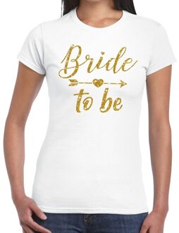 Bellatio Decorations Vrijgezellenfeest Bride to be gouden letters fun t-shirt wit voor de bruid dames 2XL - Feestshirts