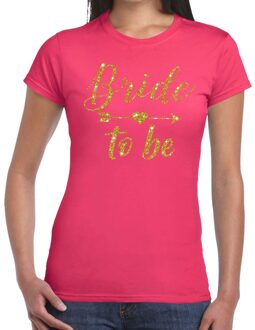 Bellatio Decorations Vrijgezellenfeest Bride to be gouden letters t-shirt voor de bruid roze dames 2XL - Feestshirts