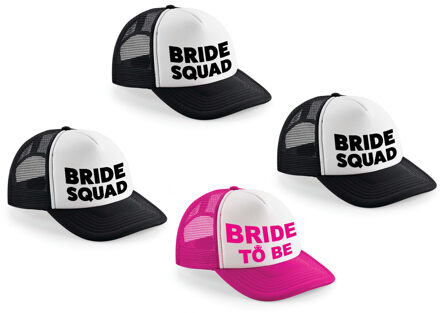 Bellatio Decorations Vrijgezellenfeest dames petjes pakket blokletters - 1x Bride to Be roze + 9x Bride Squad zwart Multi