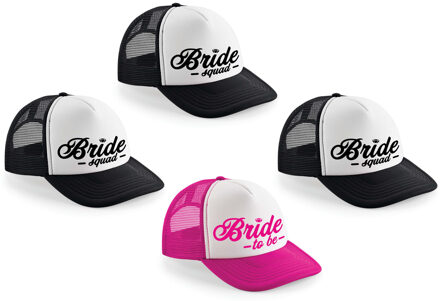 Bellatio Decorations Vrijgezellenfeest dames petjes pakket sierlijk - 1x Bride to Be roze + 7x Bride Squad zwart