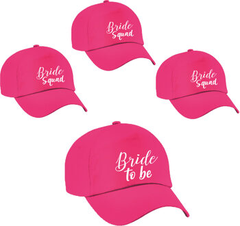 Bellatio Decorations Vrijgezellenfeest dames petjes pakket sierlijk - 1x Bride to Be roze + 9x Bride Squad roze