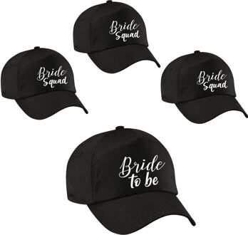 Bellatio Decorations Vrijgezellenfeest dames petjes pakket sierlijk - 1x Bride to Be zwart + 9x Bride Squad zwart