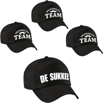 Bellatio Decorations Vrijgezellenfeest heren petjes pakket - 1x De Sukkel zwart + 7x Vrijgezellen team zwart
