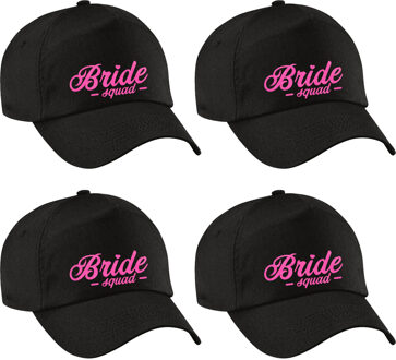 Bellatio Decorations Vrijgezellenfeest pet voor dames - 4x - Bride Squad - zwart - roze glitters - bruiloft/trouwen