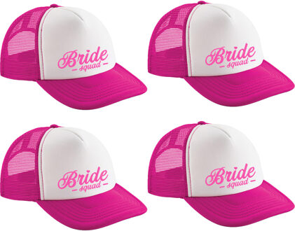 Bellatio Decorations Vrijgezellenfeest pet voor dames - 4x - roze/wit - Bride Squad - vrijgezellenfeest - trouwen/bruilof