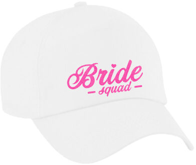 Bellatio Decorations Vrijgezellenfeest pet voor dames - Bride Squad - wit - roze glitters - bruiloft/trouwen