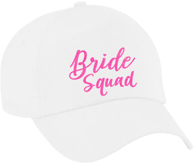 Bellatio Decorations Vrijgezellenfeest pet voor dames - Bride Squad - wit - roze glitters - bruiloft/trouwen