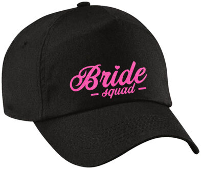 Bellatio Decorations Vrijgezellenfeest pet voor dames - Bride Squad - zwart - roze glitters - bruiloft/trouwen