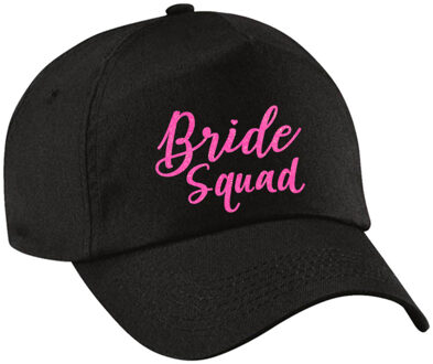 Bellatio Decorations Vrijgezellenfeest pet voor dames - Bride Squad - zwart - roze glitters - bruiloft/trouwen