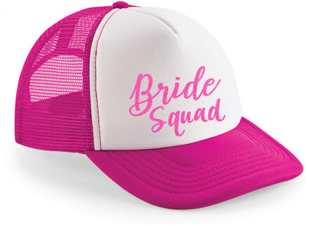 Bellatio Decorations Vrijgezellenfeest pet voor dames - roze/wit - Bride Squad - vrijgezellenfeest - trouwen/bruiloft