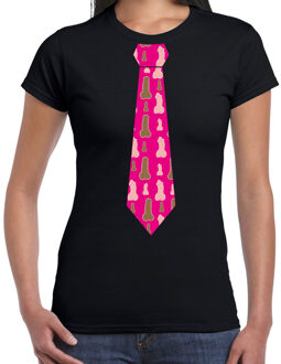 Bellatio Decorations Vrijgezellenfeest stropdas t-shirt met piemels voor dames - zwart L - Feestshirts