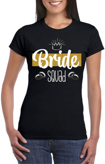 Bellatio Decorations Vrijgezellenfeest t-shirt dames - Bride Squad - zwart - glitter - huwelijk/trouwen Goudkleurig