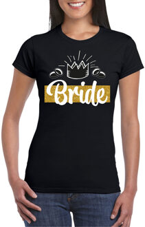 Bellatio Decorations Vrijgezellenfeest t-shirt dames - Bride - zwart - glitter - huwelijk/trouwen Goudkleurig