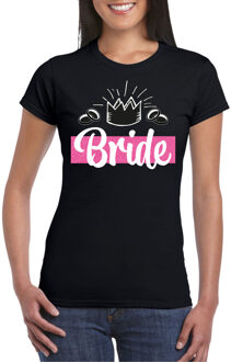 Bellatio Decorations Vrijgezellenfeest t-shirt dames - Bride - zwart - glitter - huwelijk/trouwen L