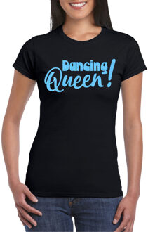 Bellatio Decorations Vrijgezellenfeest t-shirt dames - Dancing Queen - zwart - blauwe glitter - foute party 2XL