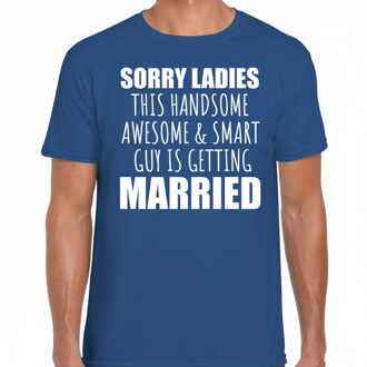 Bellatio Decorations Vrijgezellenfeest T-shirt heren - Sorry ladies - blauw - bruiloft/trouwen S