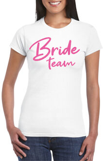 Bellatio Decorations Vrijgezellenfeest T-shirt voor dames - Bride Team - wit - glitter roze - bruiloft/trouwen S