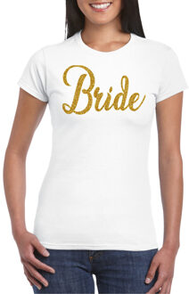 Bellatio Decorations Vrijgezellenfeest T-shirt voor dames - bride - wit - gouden glitter - bruiloft/trouwen S