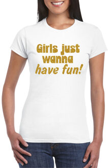 Bellatio Decorations Vrijgezellenfeest t-shirt voor dames - Girls - wit - gouden glitter - foute party 2XL