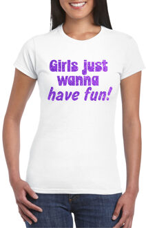 Bellatio Decorations Vrijgezellenfeest t-shirt voor dames - Girls - wit - paarse glitter - foute party 2XL