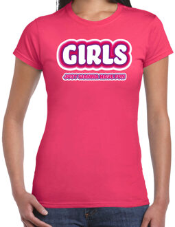 Bellatio Decorations vrijgezellenfeest verkleed t-shirt dames - Girls Fun - fuchsia - bachelorette 2XL