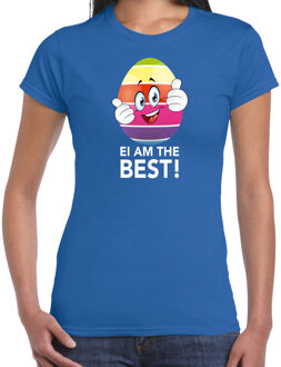 Bellatio Decorations Vrolijk Paasei ei am the best t-shirt / shirt - blauw - dames - Paas kleding / outfit M