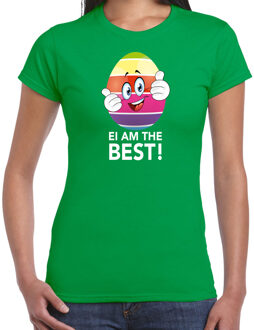 Bellatio Decorations Vrolijk Paasei ei am the best t-shirt / shirt - groen - dames - Paas kleding / outfit XS