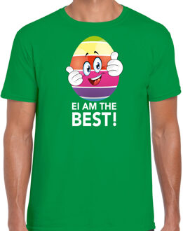 Bellatio Decorations Vrolijk Paasei ei am the best t-shirt / shirt - groen - heren - Paas kleding / outfit XL