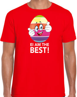Bellatio Decorations Vrolijk Paasei ei am the best t-shirt / shirt - rood - heren - Paas kleding / outfit S