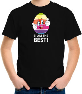Bellatio Decorations Vrolijk Paasei ei am the best t-shirt / shirt - zwart - kinderen - Paas kleding / outfit M (134-140)