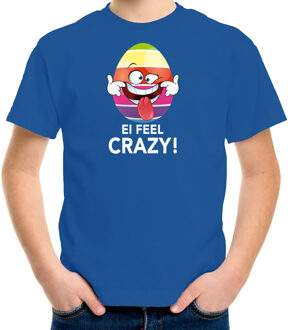 Bellatio Decorations Vrolijk Paasei ei feel crazy t-shirt / shirt - blauw - kinderen - Paas kleding / outfit XL (158-164)