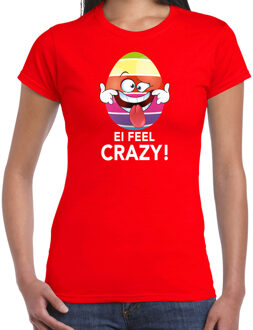Bellatio Decorations Vrolijk Paasei ei feel crazy t-shirt / shirt - rood - dames - Paas kleding / outfit 2XL