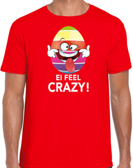 Bellatio Decorations Vrolijk Paasei ei feel crazy t-shirt / shirt - rood - heren - Paas kleding / outfit L
