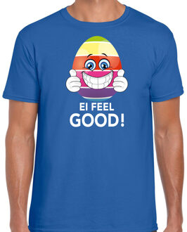 Bellatio Decorations Vrolijk Paasei ei feel good t-shirt / shirt - blauw - heren - Paas kleding / outfit XL
