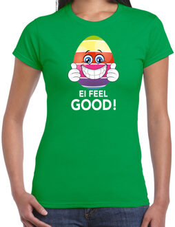 Bellatio Decorations Vrolijk Paasei ei feel good t-shirt / shirt - groen - dames - Paas kleding / outfit XL